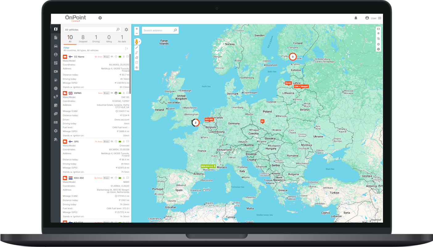 Asset tracking dashboard showing real-time GPS locations and fleet status